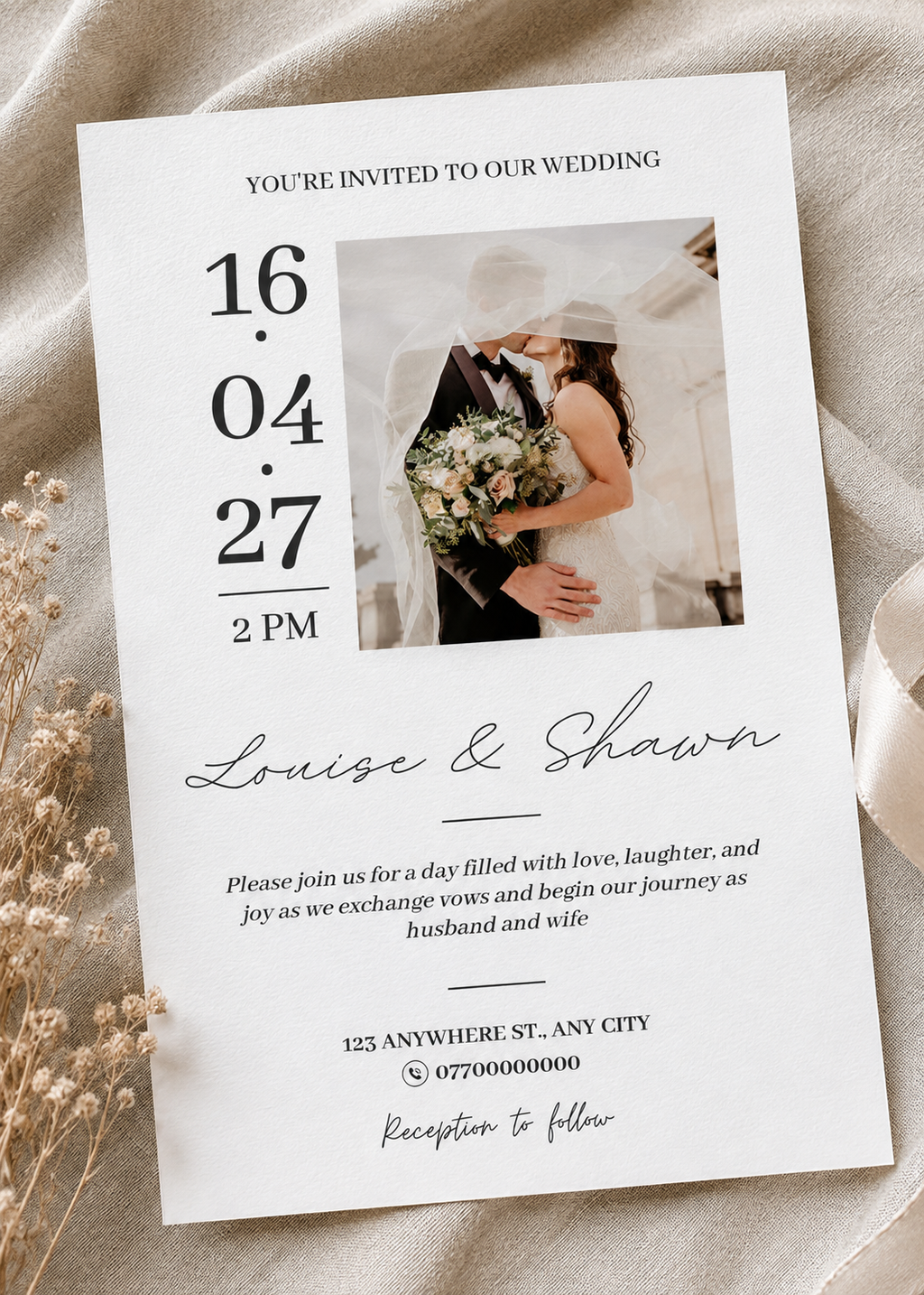 Elegant Photo Wedding Invitation Digital Download
