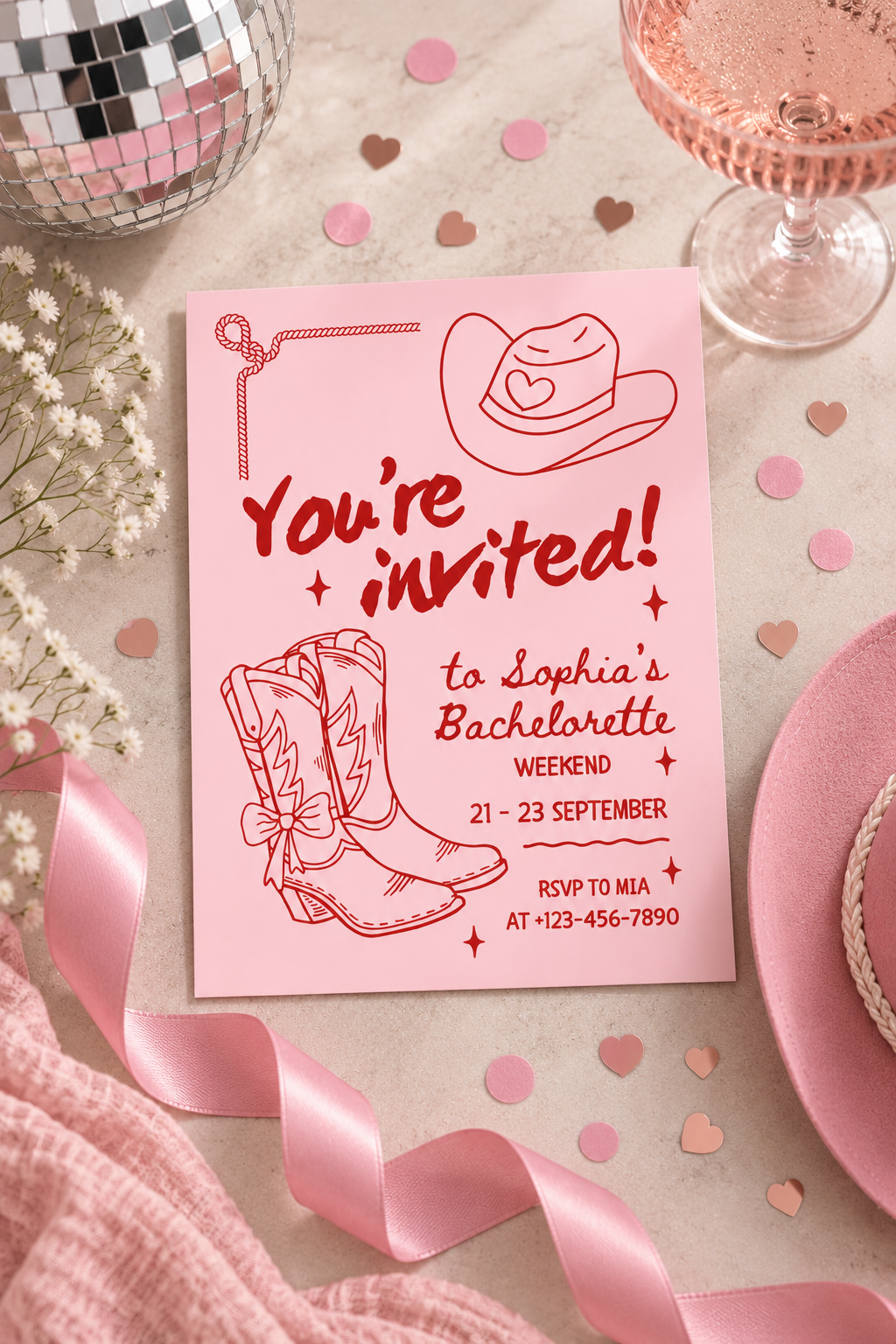 Pink Hen Do Party Invitation | Western Cowgirl Hen Party Invite | Cowgirl Bachelorette Weekend Invitation Digital Download Printable