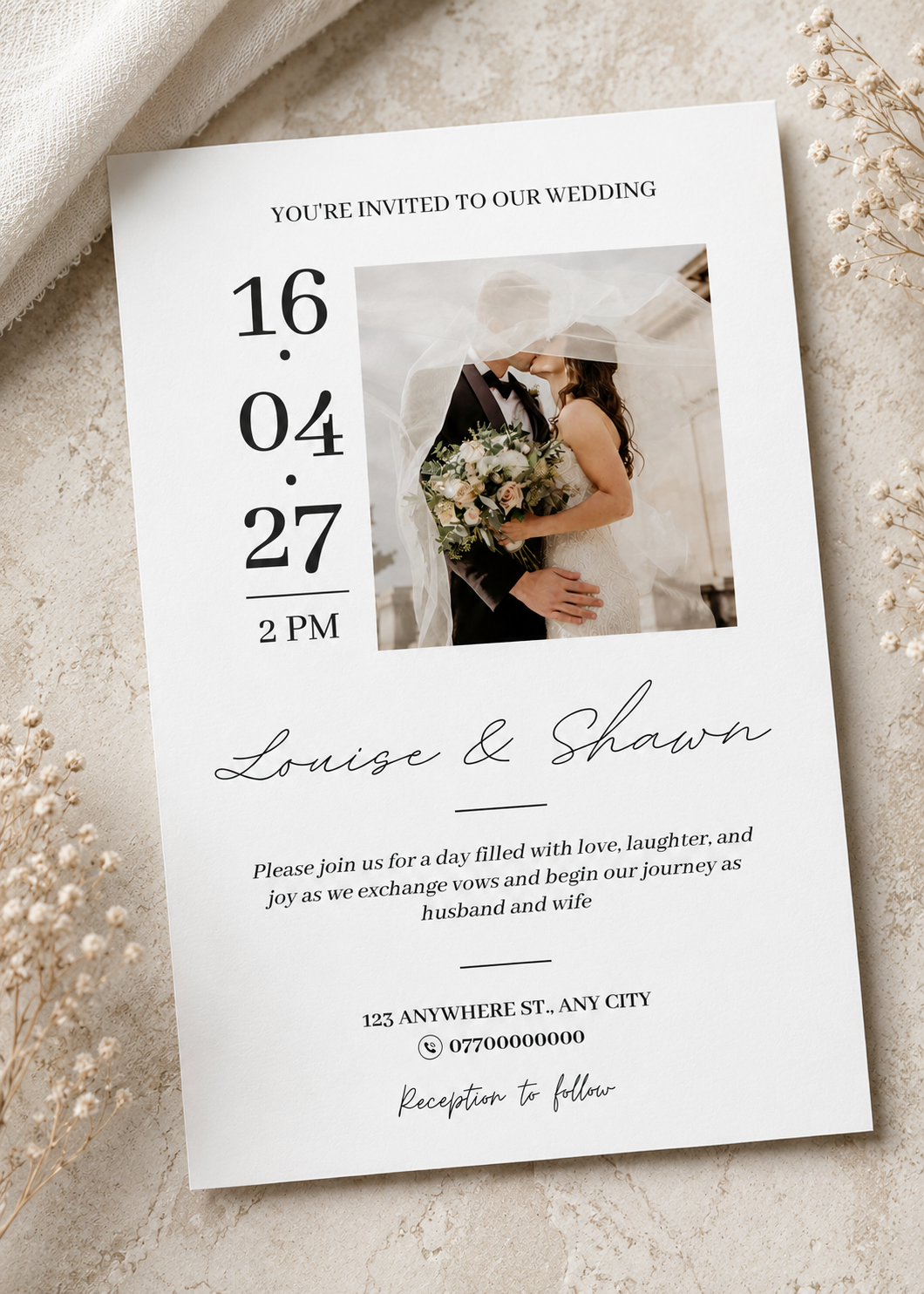 Elegant Photo Wedding Invitation Digital Download