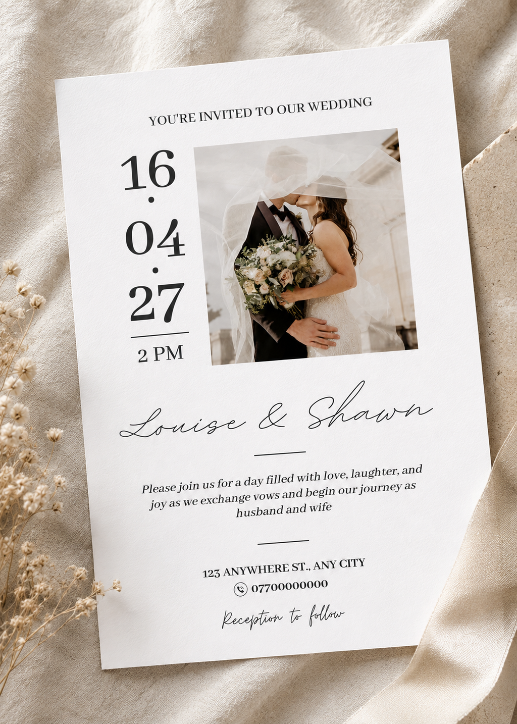 Elegant Photo Wedding Invitation Digital Download