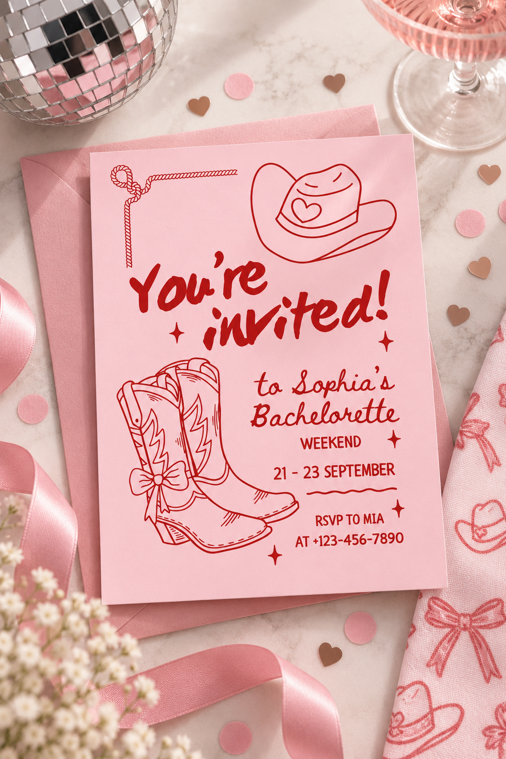 Pink Hen Do Party Invitation | Western Cowgirl Hen Party Invite | Cowgirl Bachelorette Weekend Invitation Digital Download Printable