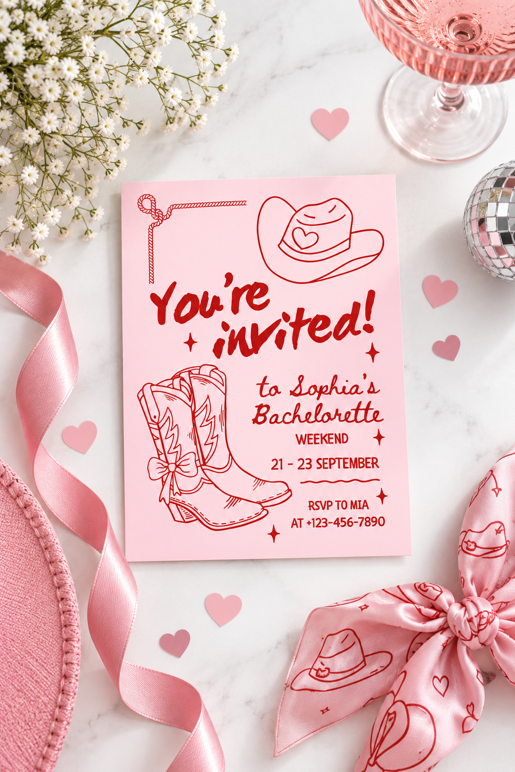 Pink Hen Do Party Invitation | Western Cowgirl Hen Party Invite | Cowgirl Bachelorette Weekend Invitation Digital Download Printable
