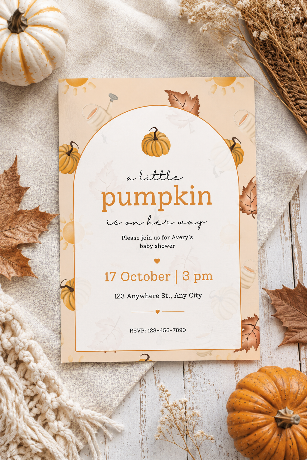 Autumn Pumpkin Baby Shower Invitation Digital Download