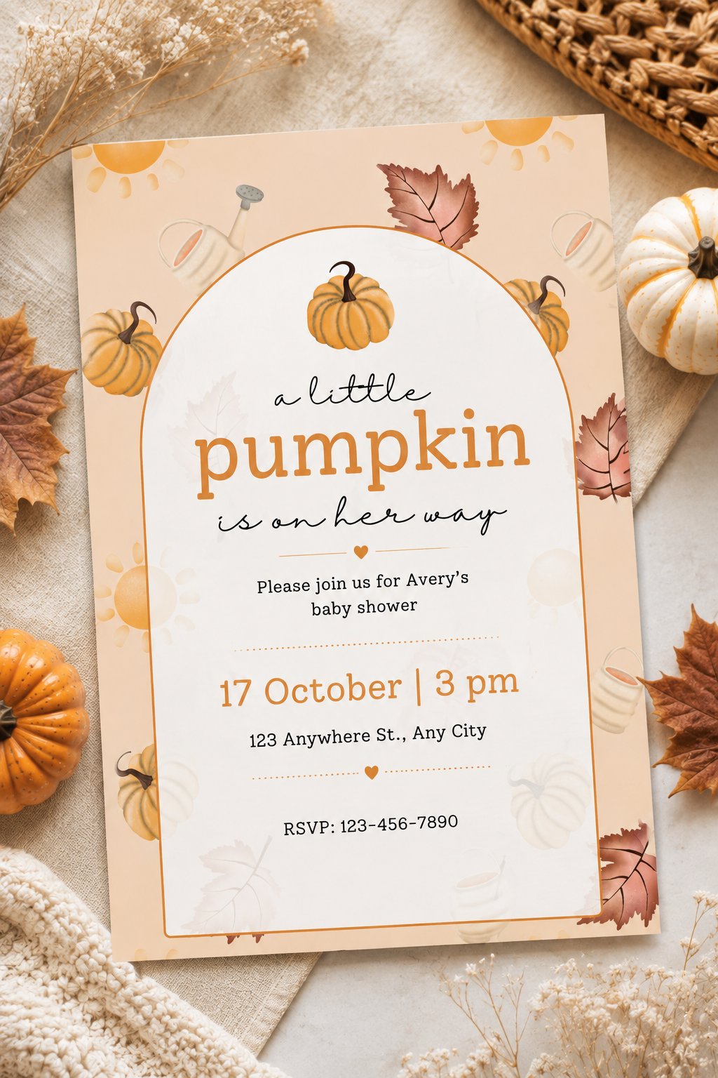 Autumn Pumpkin Baby Shower Invitation Digital Download