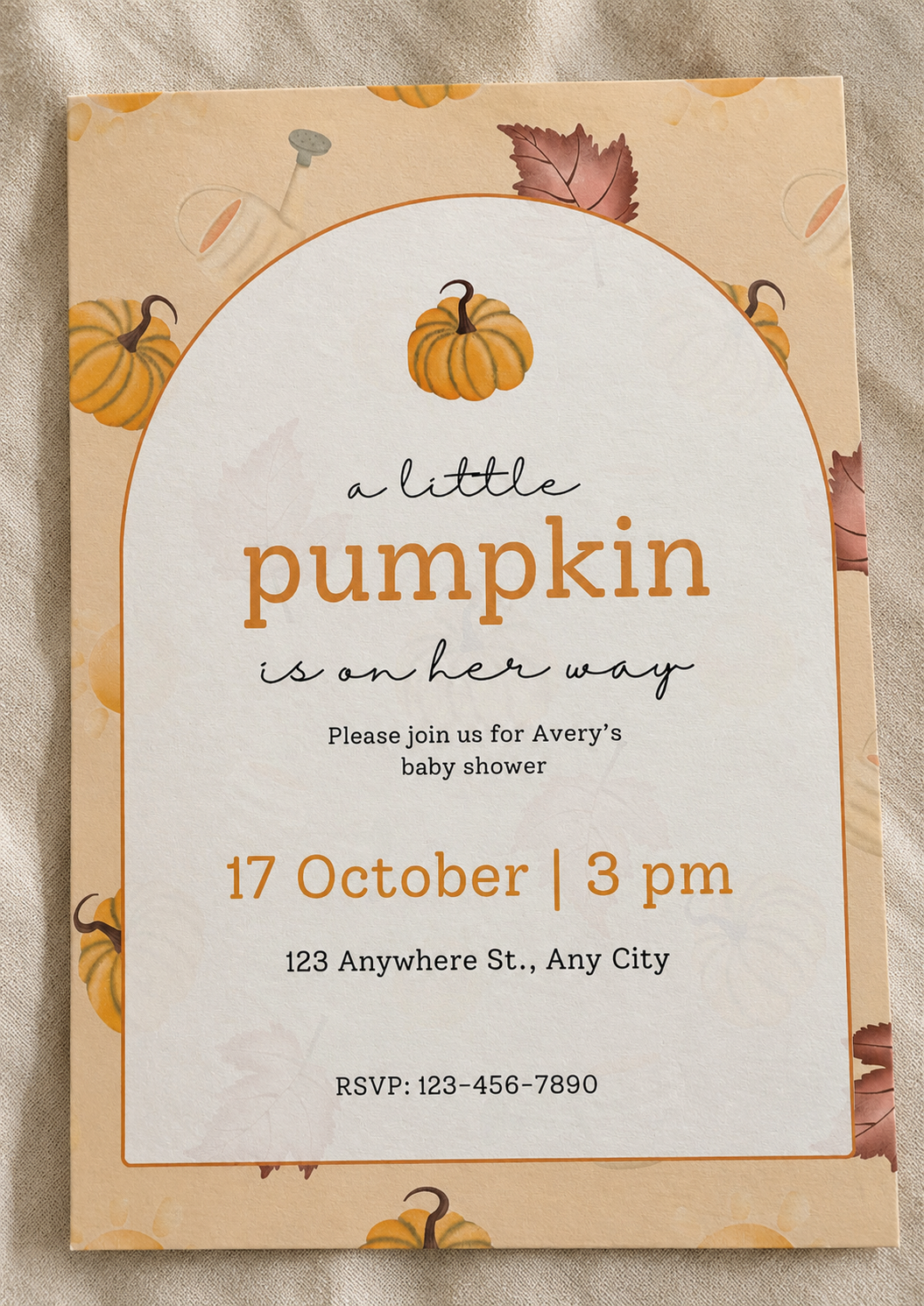 Autumn Pumpkin Baby Shower Invitation Digital Download