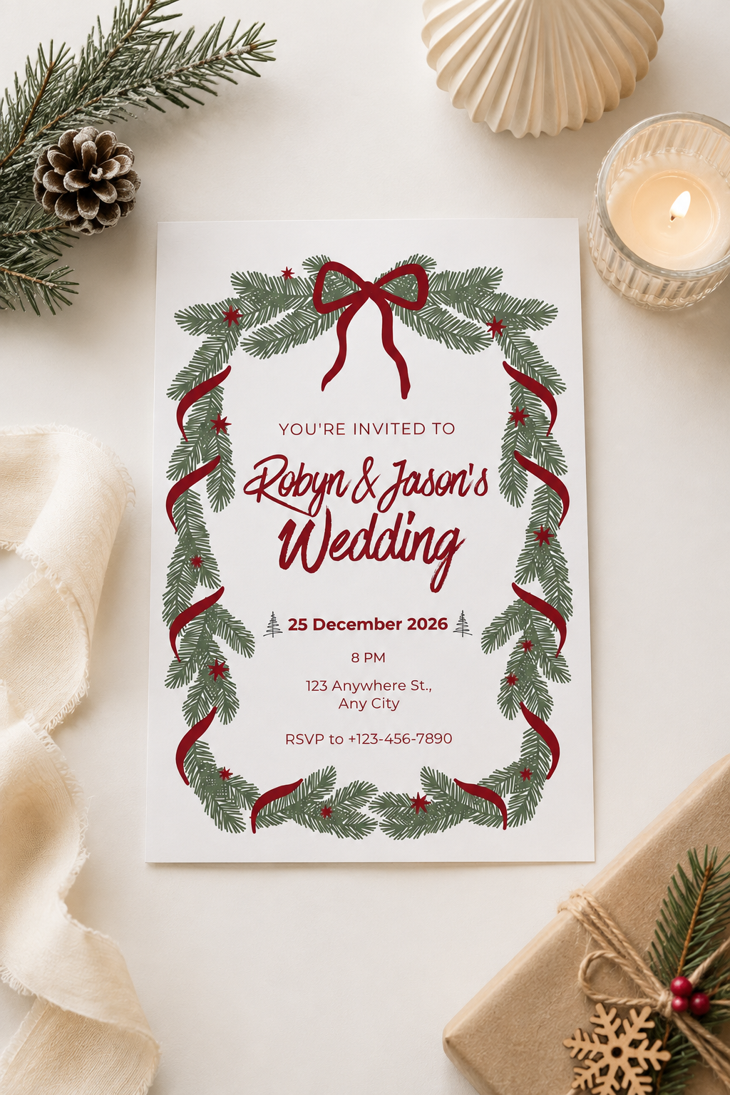 🎄 Christmas Wedding Invitation – Elegant Winter Wedding Invite Digital Download