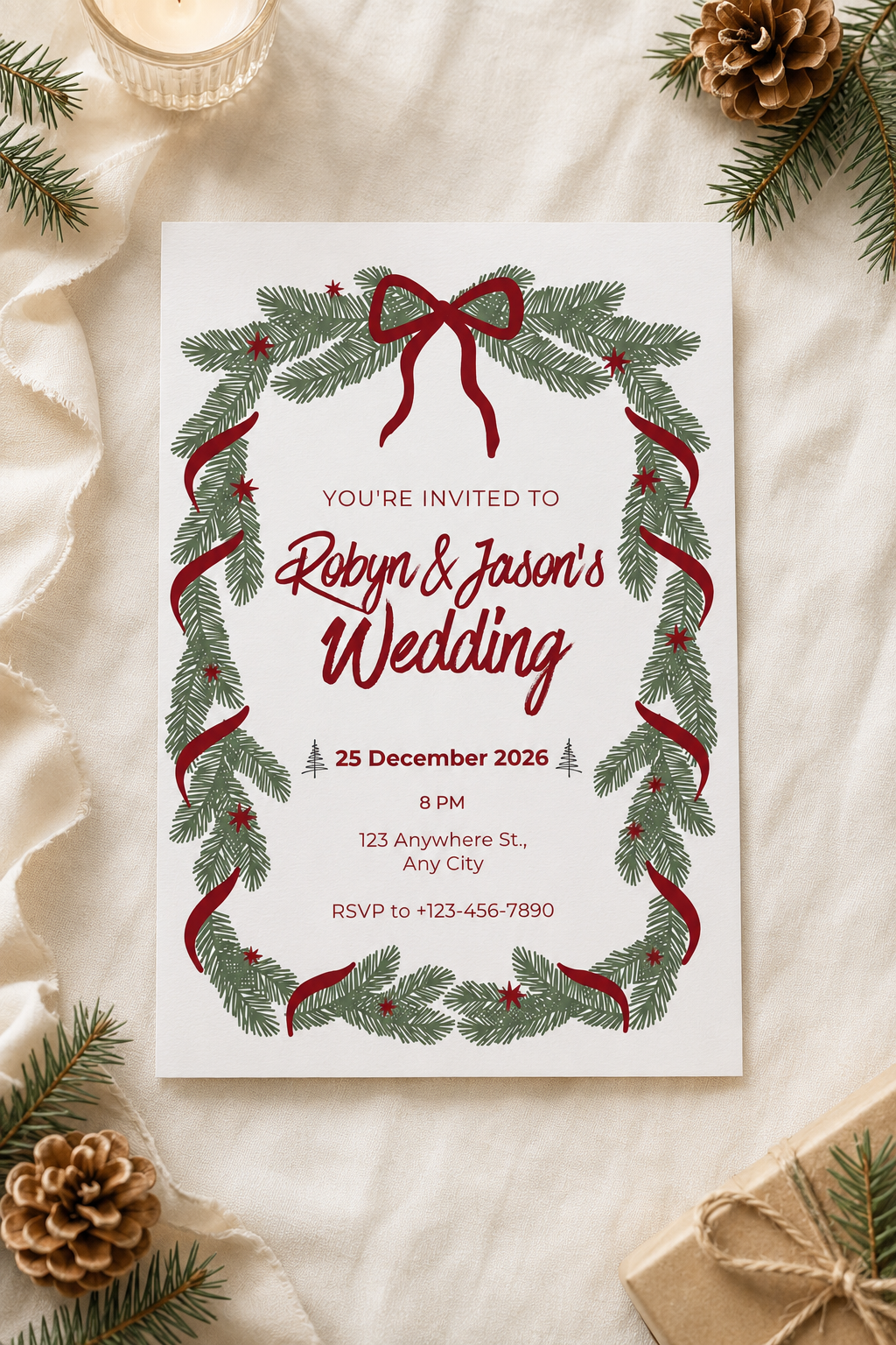 🎄 Christmas Wedding Invitation – Elegant Winter Wedding Invite Digital Download