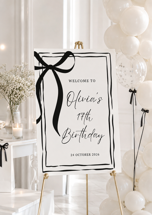 Elegant Bow Birthday Welcome Sign Digital Download