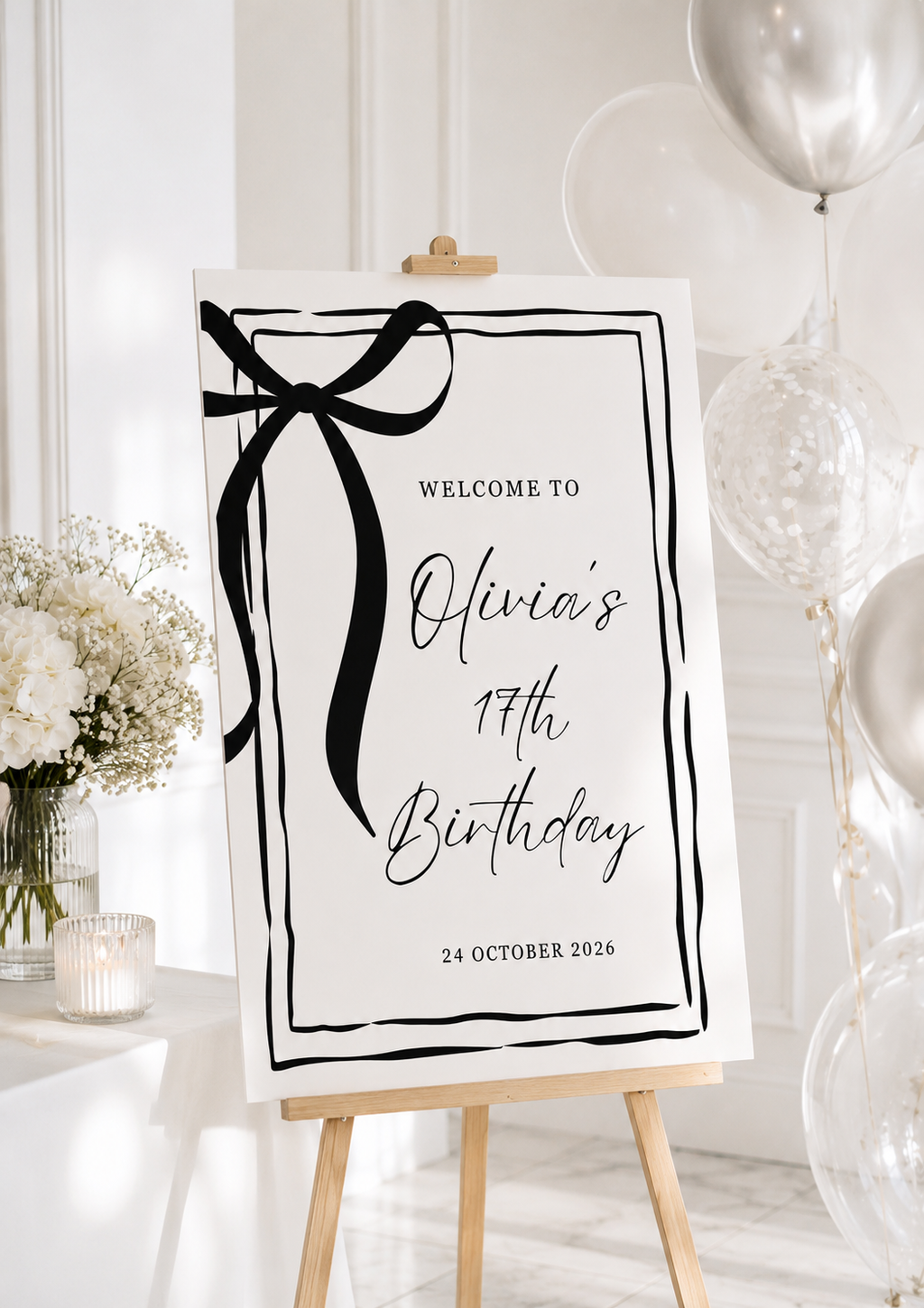 Elegant Bow Birthday Welcome Sign Digital Download