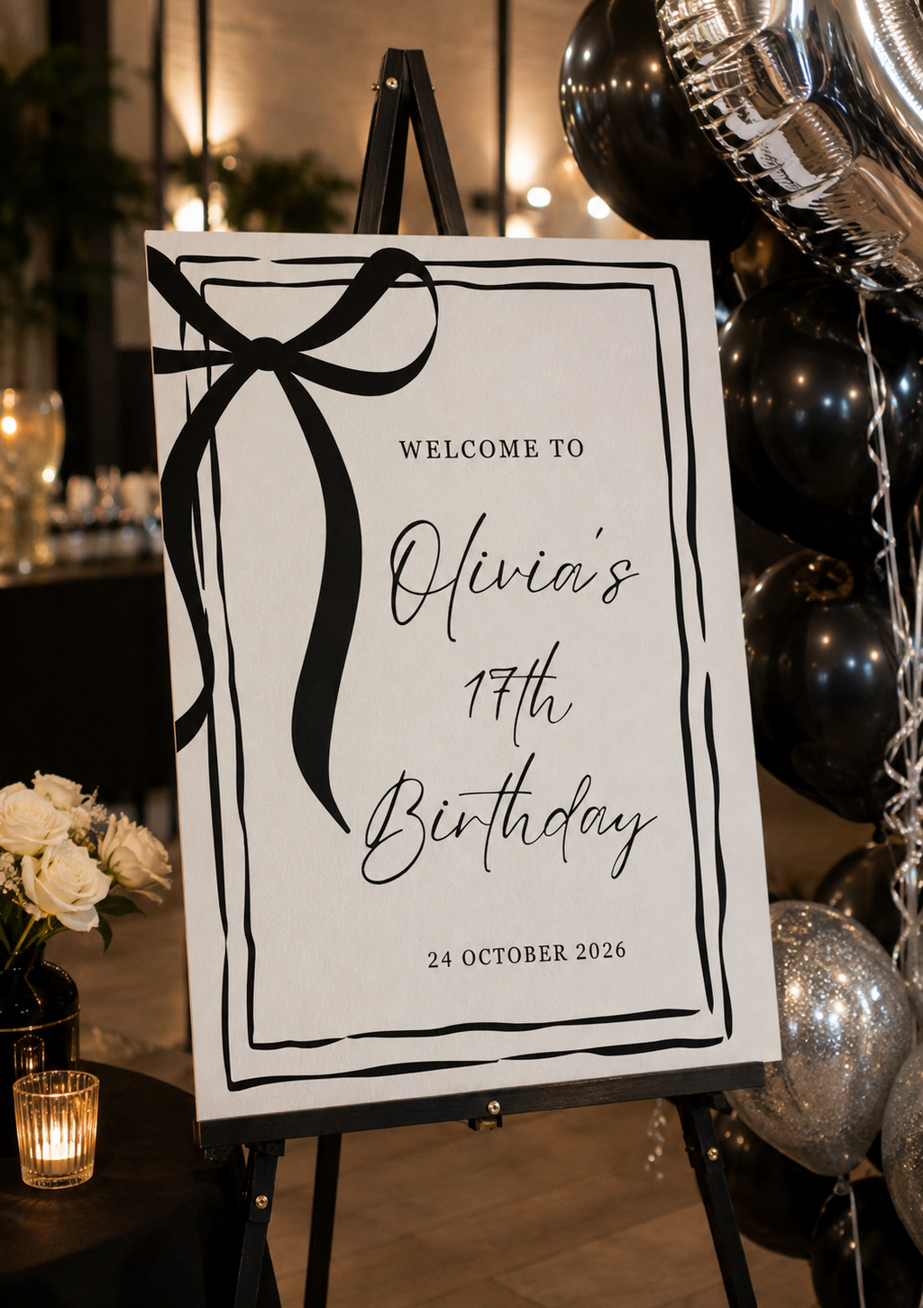Elegant Bow Birthday Welcome Sign Digital Download
