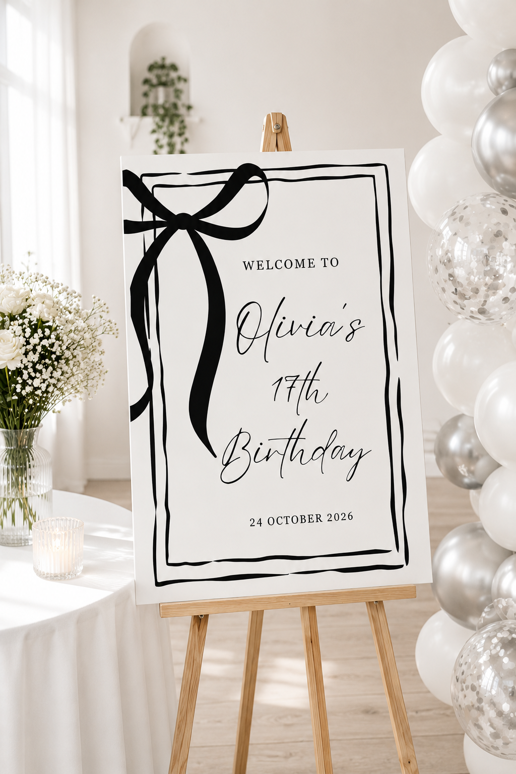 Elegant Bow Birthday Welcome Sign Digital Download