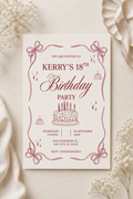 Elegant Pink Bow Birthday Invitation | Digital Download