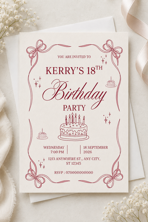 Elegant Pink Bow Birthday Invitation | Digital Download