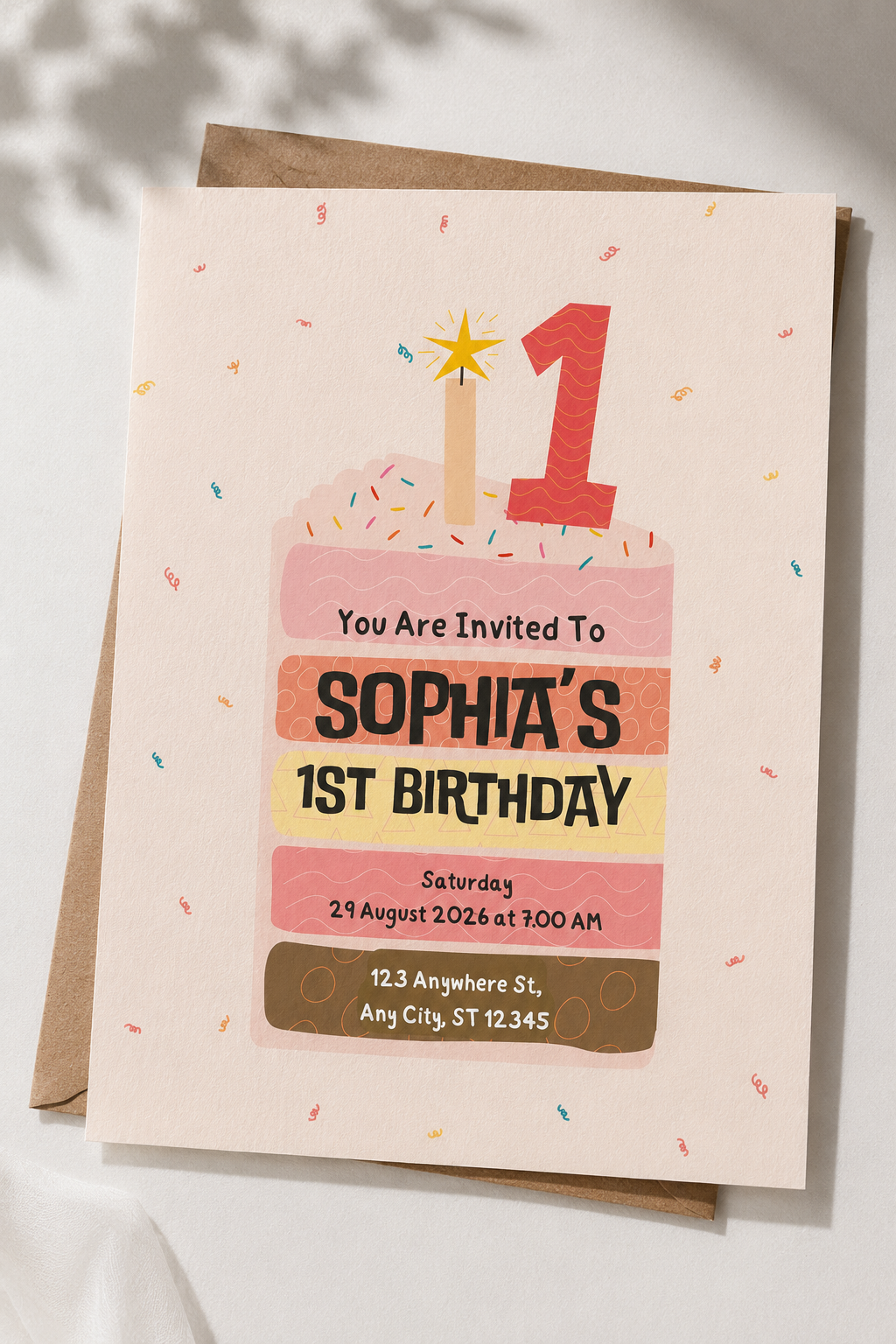 First Birthday Pastel Birthday Cake Invitation | Digital Download