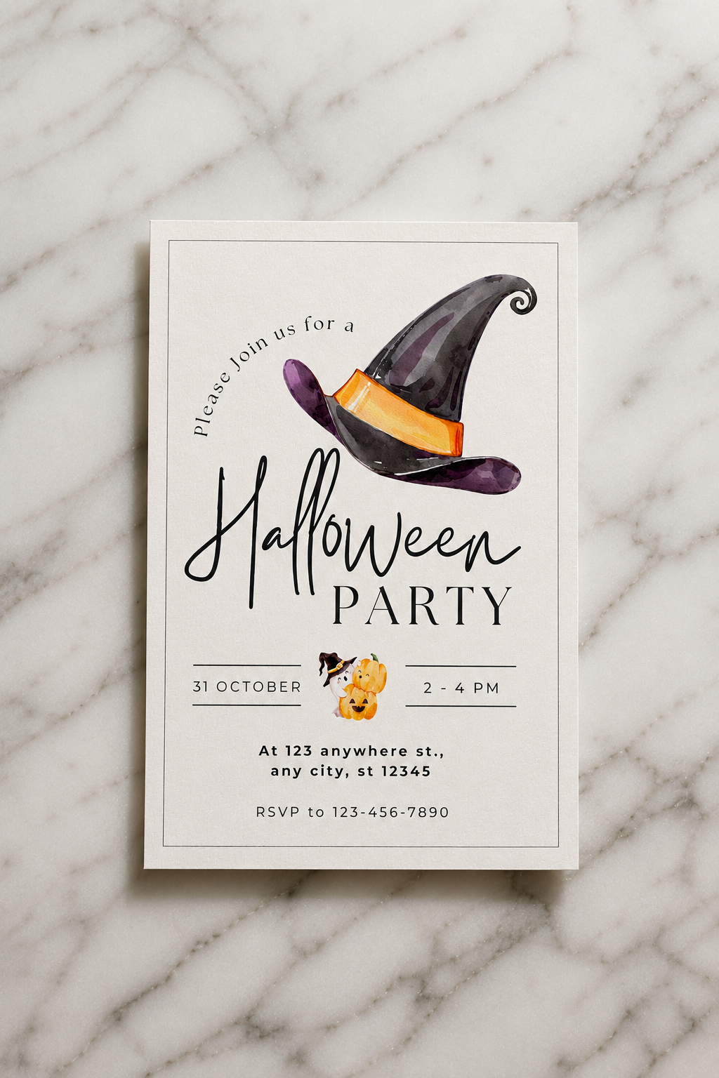 Halloween Party Invitation | Elegant Witch Hat Digital Download Invitation