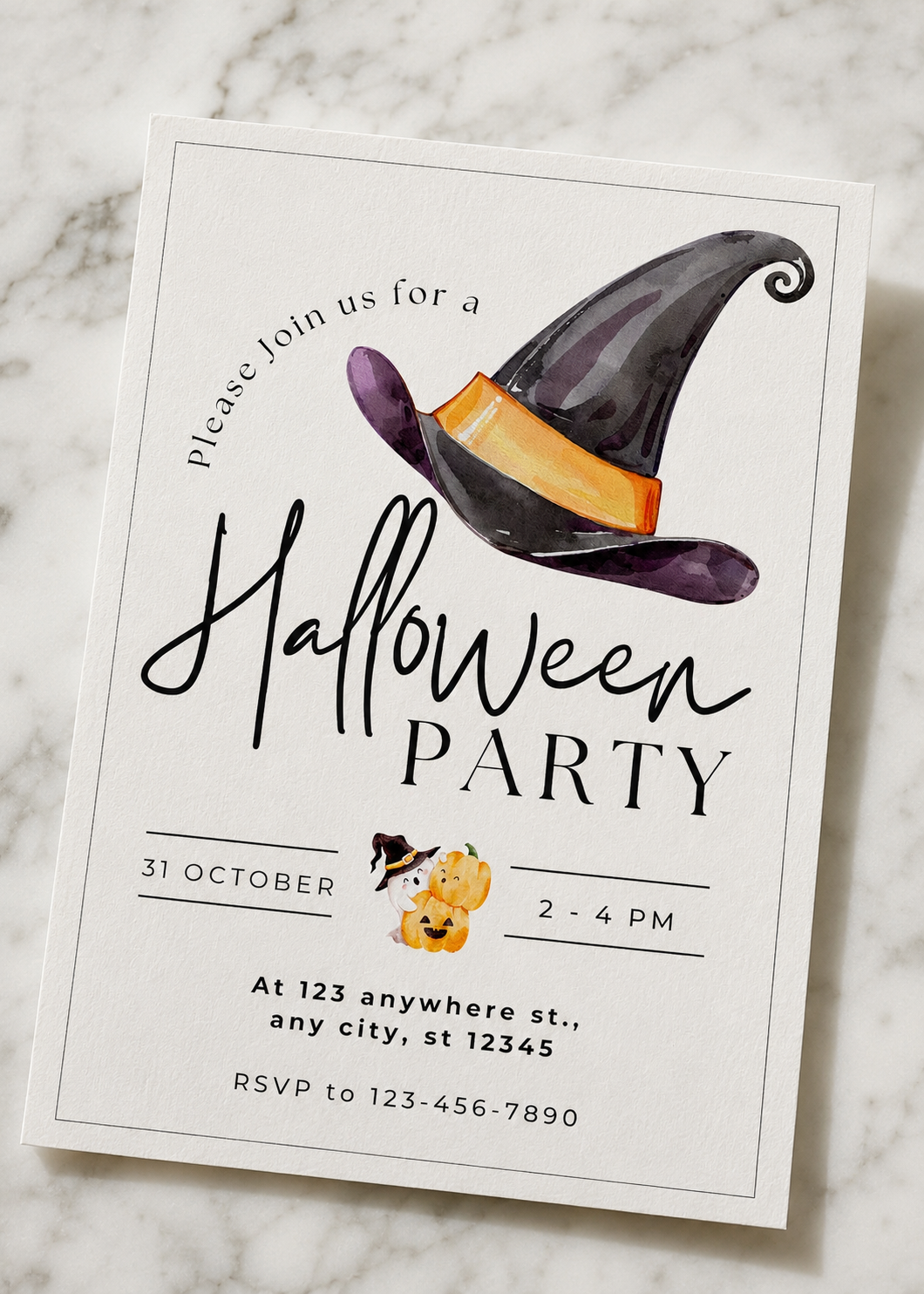 Halloween Party Invitation | Elegant Witch Hat Digital Download Invitation