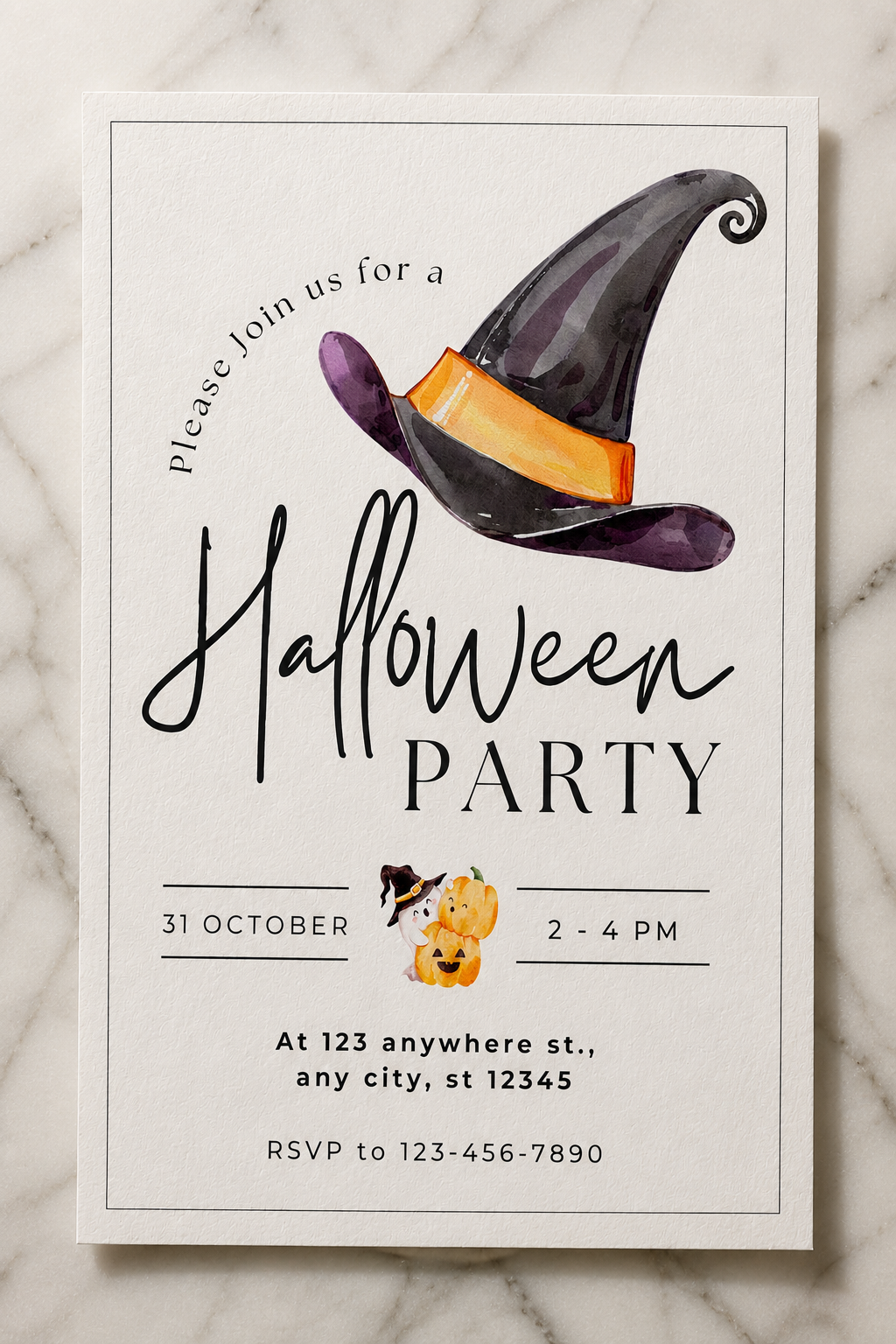 Halloween Party Invitation | Elegant Witch Hat Digital Download Invitation