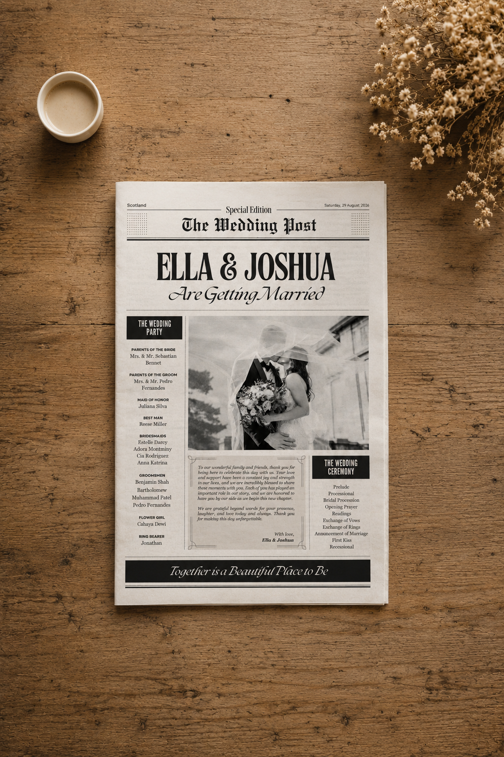 Personalised Wedding Newspaper Digital Download