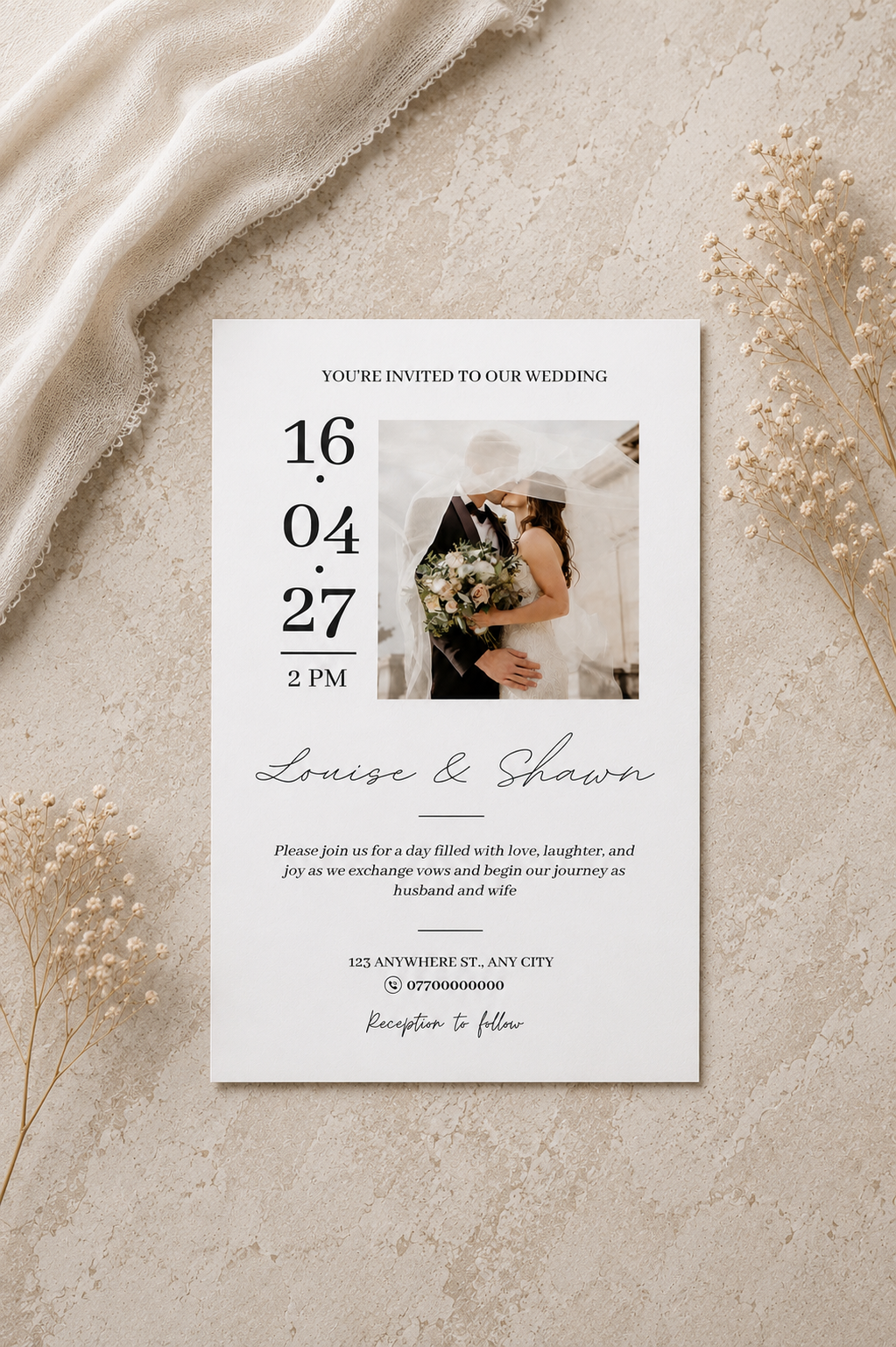 Elegant Photo Wedding Invitation Digital Download