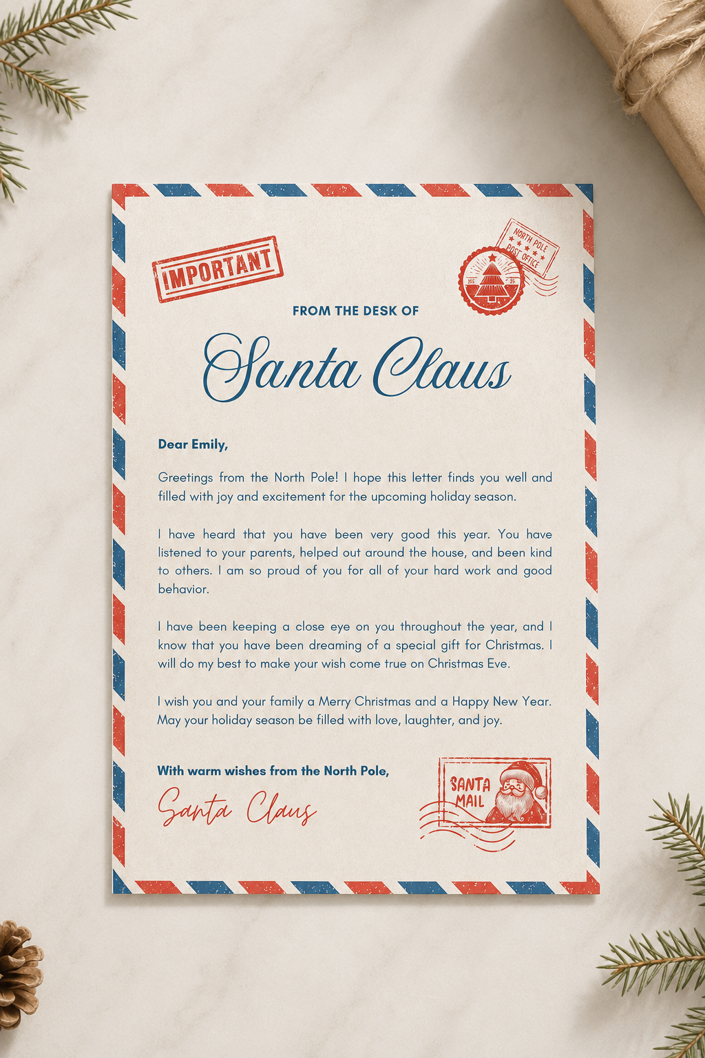 Printable Letter from Santa Claus | Letter from Santa Digital Download