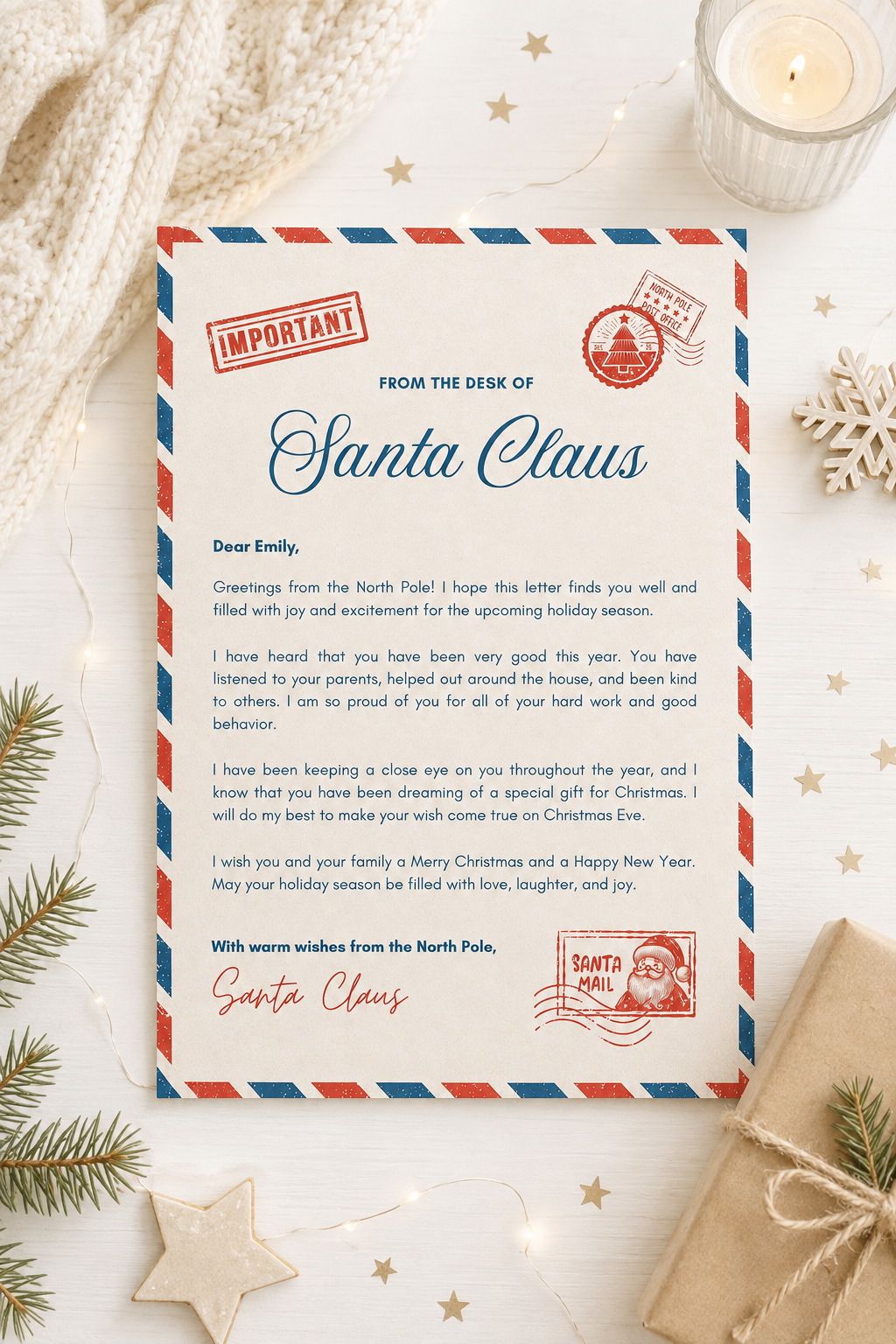 Printable Letter from Santa Claus | Letter from Santa Digital Download