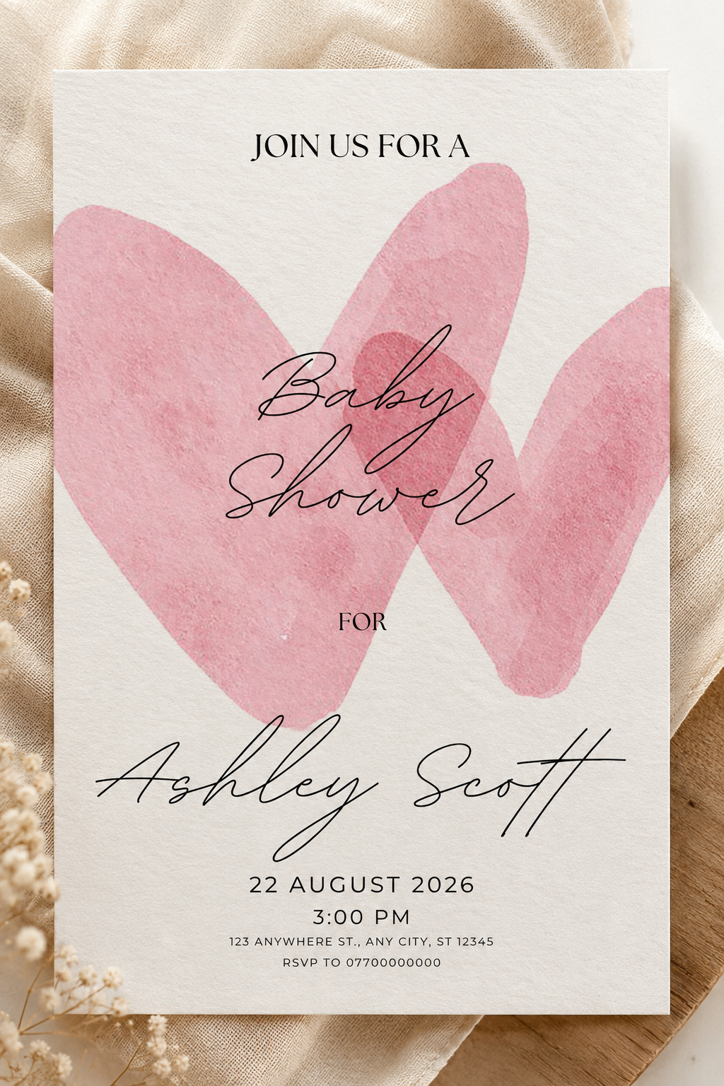 Pink Heart Baby Shower Invitation Digital Download | Printable Baby Shower Invite