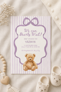 Pink & Purple Baby Shower Invitation, Printable Bear Baby Shower Invites Digital Download