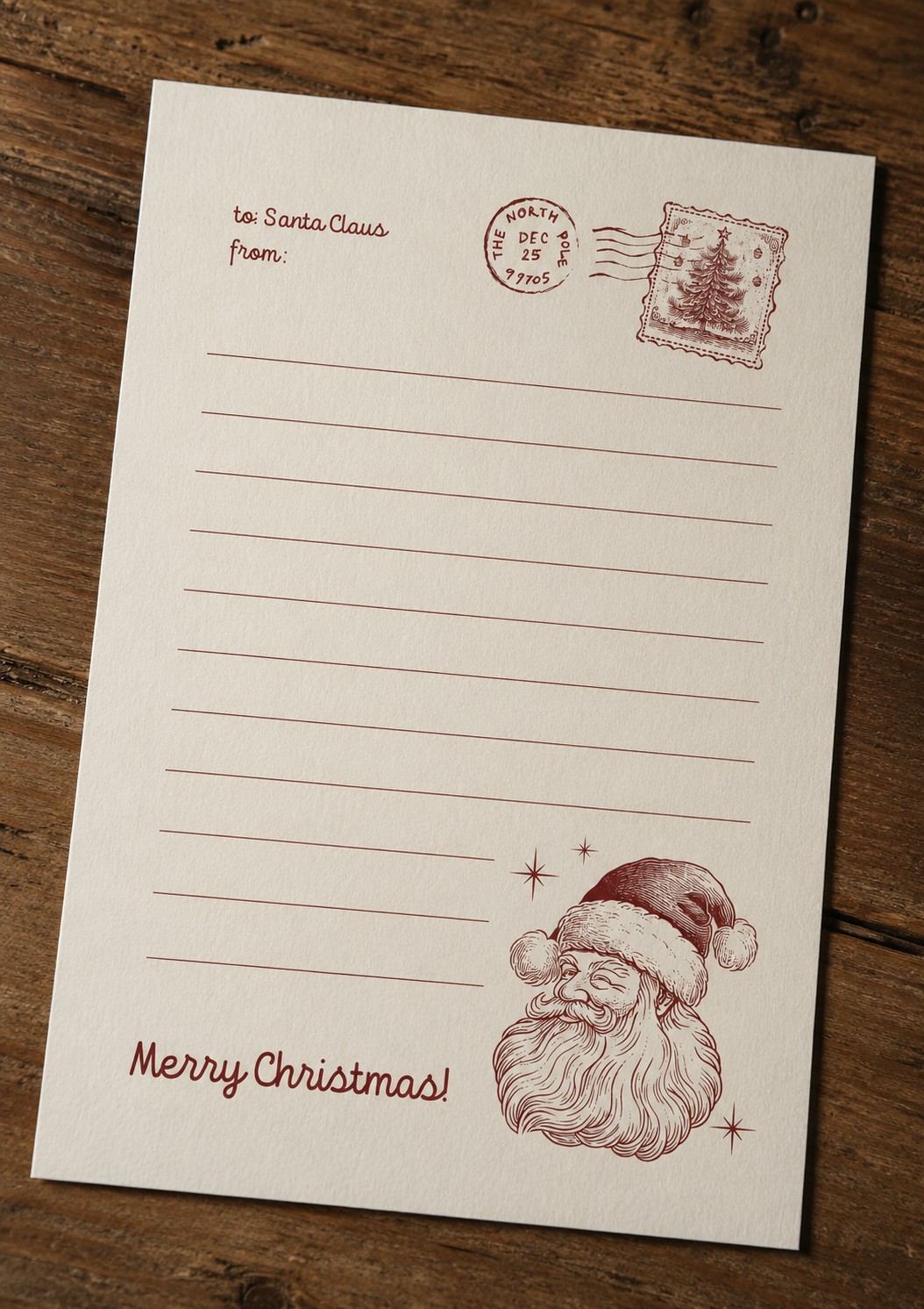 Printable Letter to Santa | Vintage Christmas Letter | Santa Wish List | Christmas Eve Activity