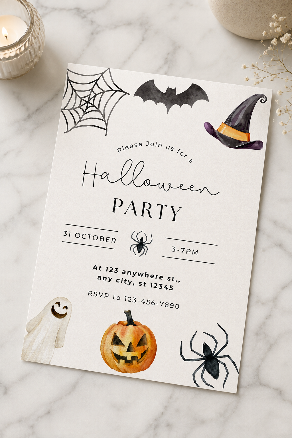 Halloween Party Invitation | Elegant Watercolour Halloween Invite Digital Download
