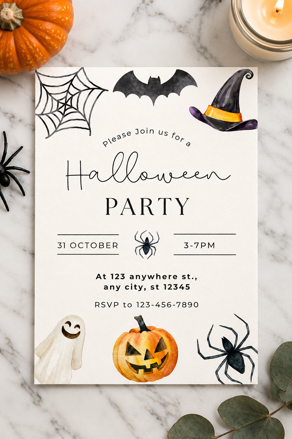 Halloween Party Invitation | Elegant Watercolour Halloween Invite Digital Download