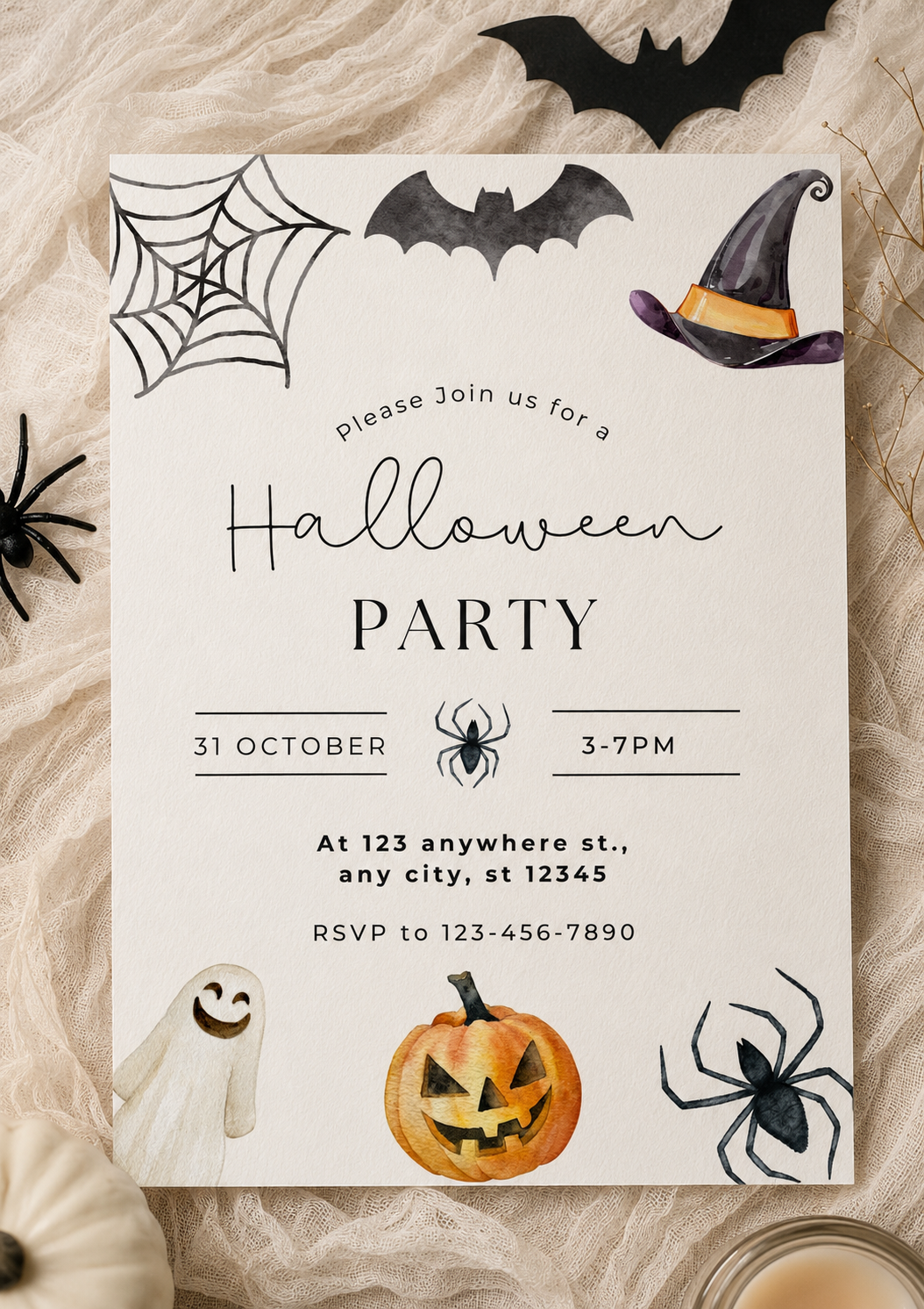 Halloween Party Invitation | Elegant Watercolour Halloween Invite Digital Download