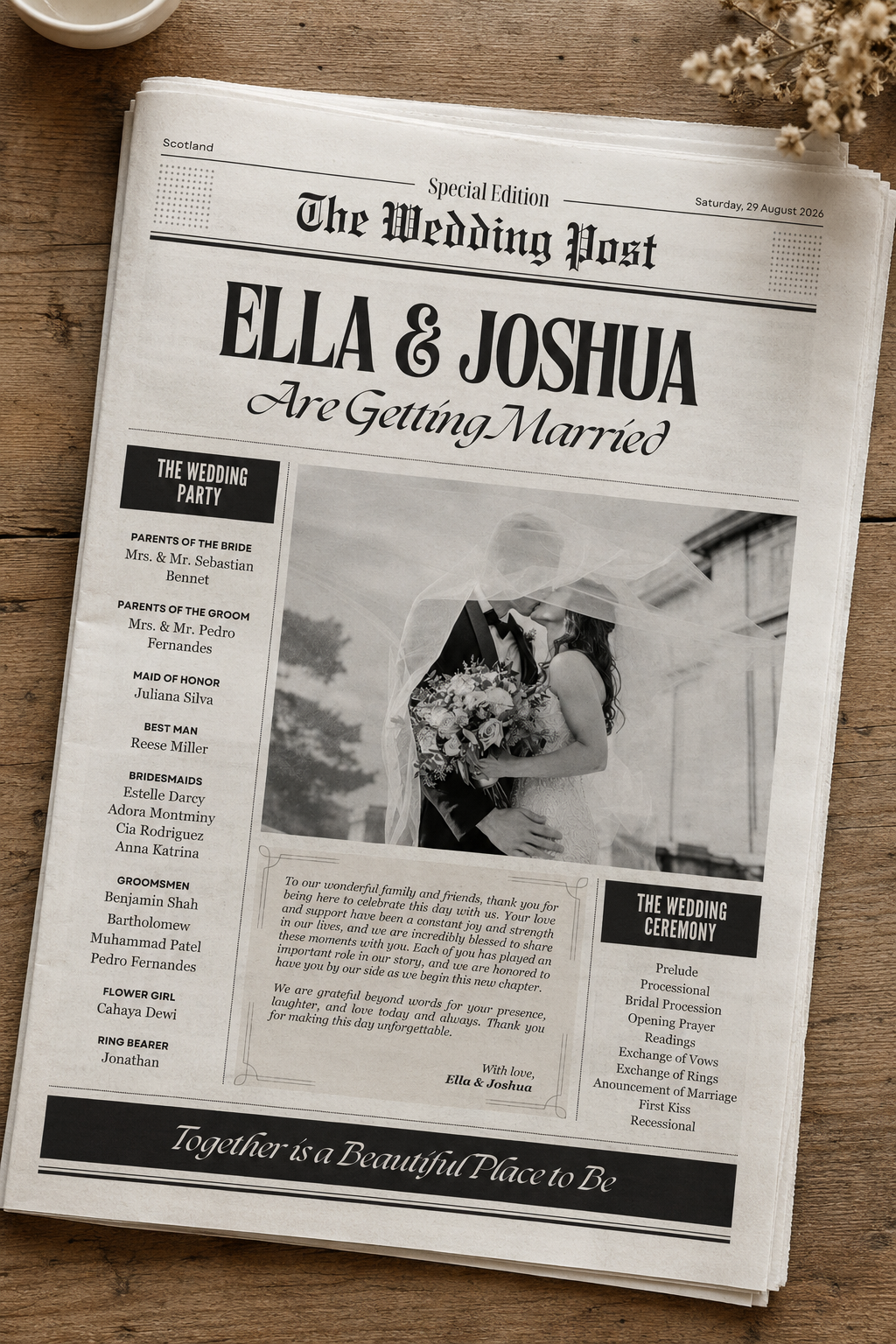 Personalised Wedding Newspaper Digital Download