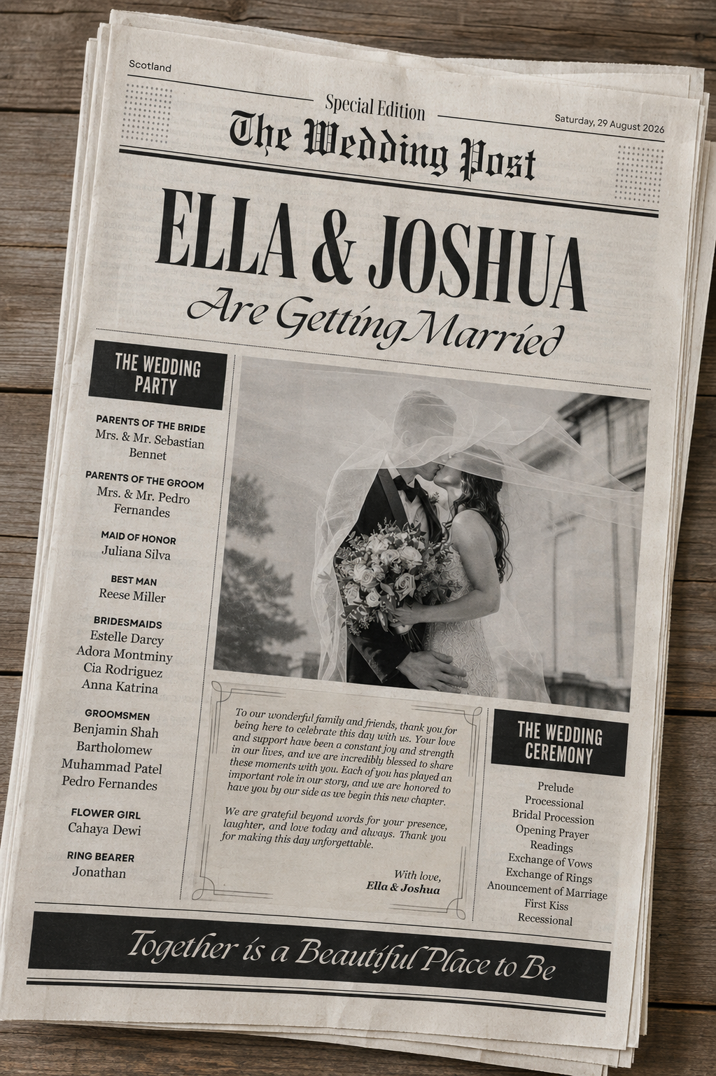 Personalised Wedding Newspaper Digital Download