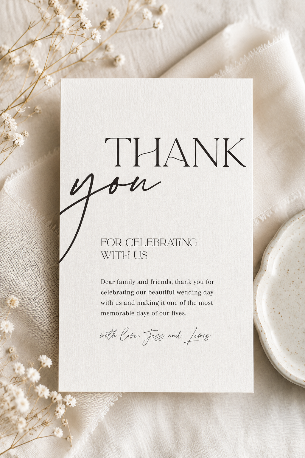 Wedding Thank You Note, Digital Download Elegant Thank You Wedding Card