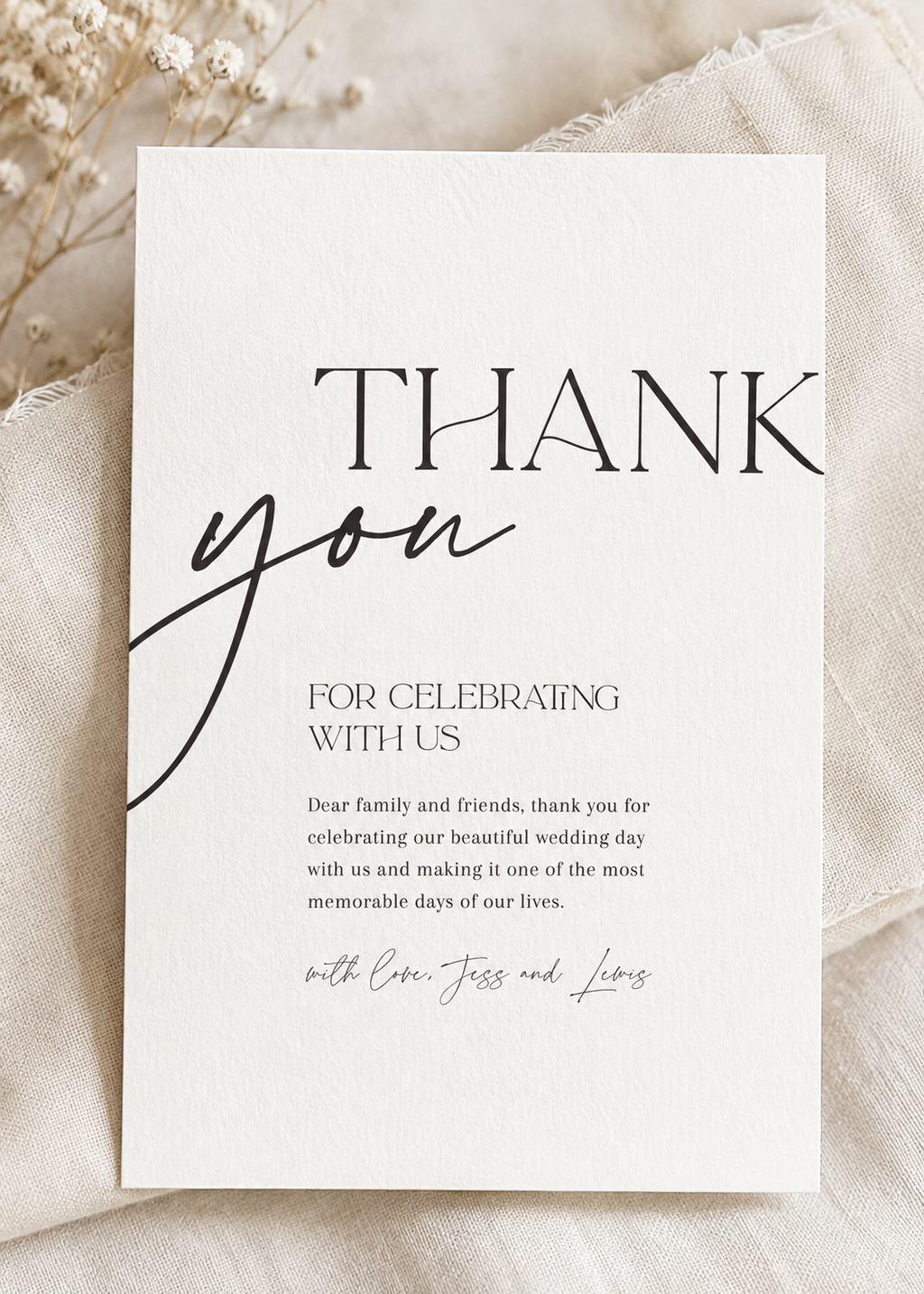 Wedding Thank You Note, Digital Download Elegant Thank You Wedding Card